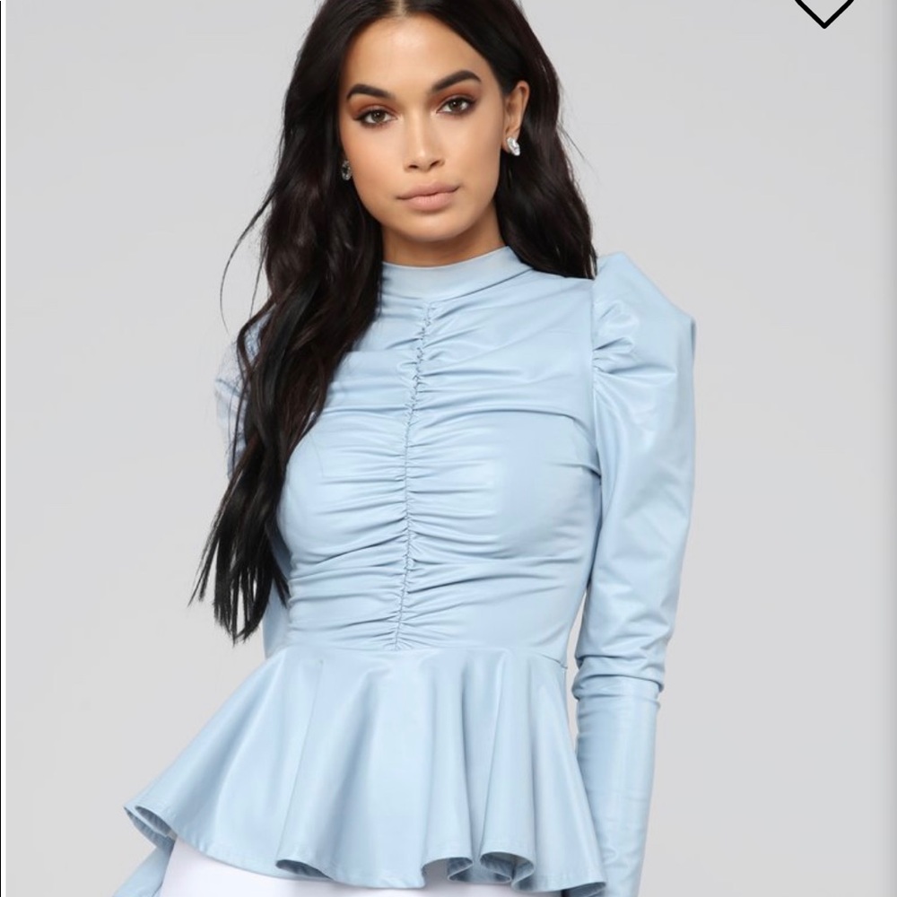 Fashion Nova Top Blue Peplum Shoulders